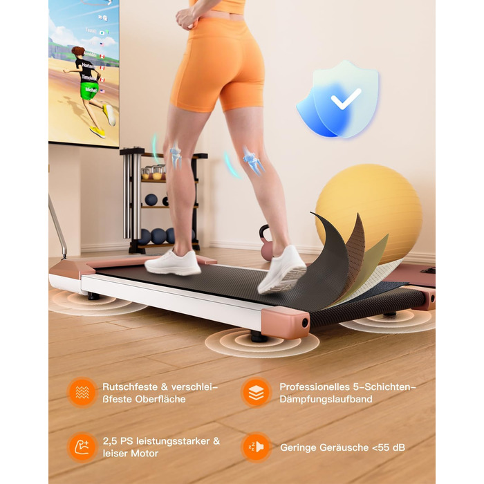 Walking Pad Lacuffy 2.5 HP: біговий доріжки для дому зі столом та Smart App, до 136 кг (Золотий, 80 см)