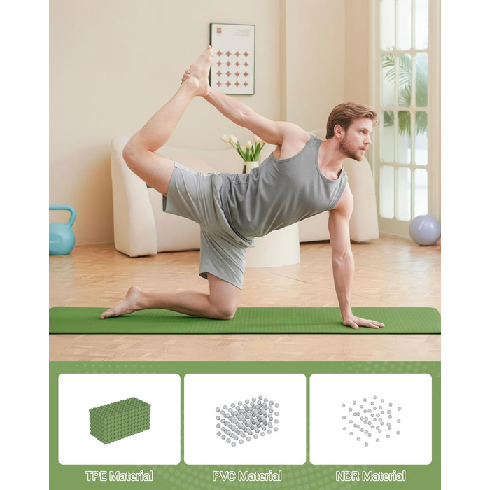 Килимок для гімнастики, йоги та фітнесу: тренувальний мат з неслизькою поверхнею 183 x 61 x 0.6 см (зелений/чорний)