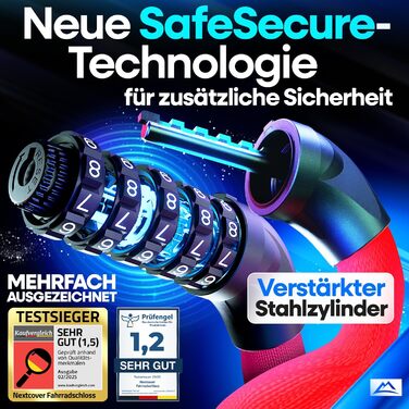 NEXTCOVER® LockOne: надійне велосипедне замкове обладнання з ключем I висока безпека I міцне та довговічне ланцюгове замкове обладнання I замок для велосипеда з 3 ключами (червоний)