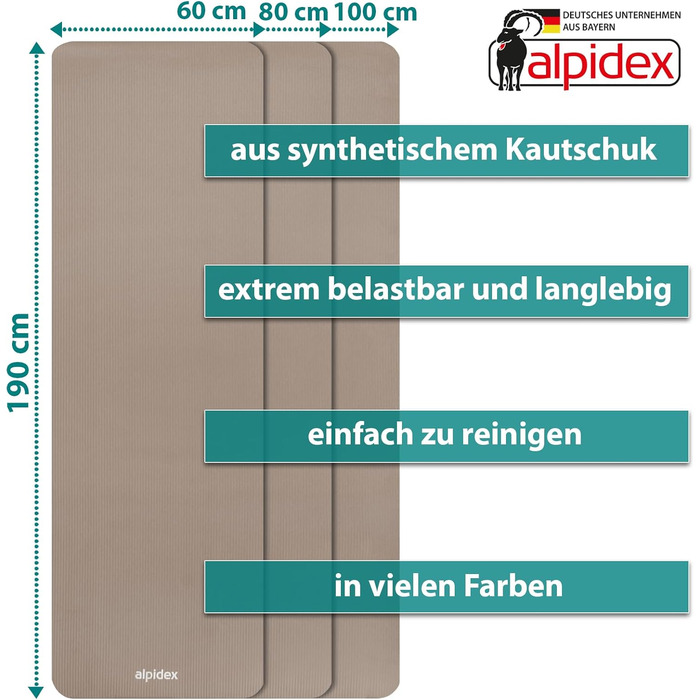 Йога мат ALPIDEX Extra Dick 1,5 см: килимок для йоги, фітнесу, пілатесу, гімнастики, HIIT, фізіотерапії. Антиковзка, без фталатів, 190 x 80 x 1.5 см