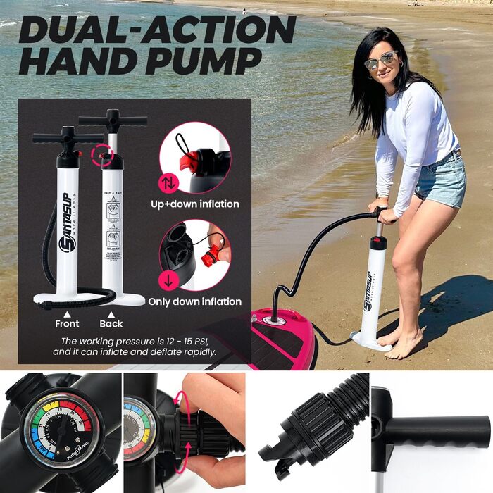 Надувне SUP-борд для дорослих 320/335см: комплект з аксесуарами (весло, насос, рюкзак, лінія, водонепроникний мішок) #SPORT-PINK