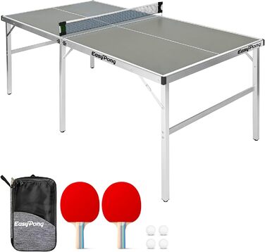 Стіл для настільного тенісу EasyPong OriginalCup, 182x91 см, сірий, преміум-якість, для вулиці та приміщення, з ракетками та м'ячами, легкий, стійкий