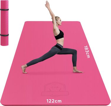 Йога-мат XXL HAPBEAR 183x122x6 мм, нековзкий, для фітнесу, пілатесу, тренувань, рожевий