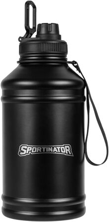 SPORTINATOR Гідраторна фітнес-пляшка з нержавіючої сталі 2,2 л, спортивна пляшка для води для залу, тренувань, фітнесу, спорту, активного відпочинку, легка, ударостійка, чорна