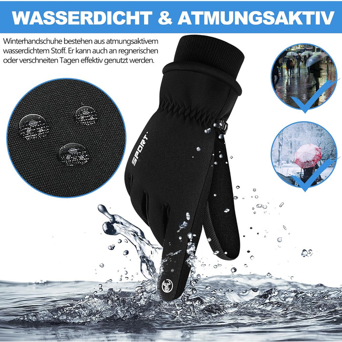 Водонепроникні зимові рукавиці, рукавиці для катання на лижах з сенсорним екраном, чоловічі/жіночі, теплі рукавиці Thinsulate для велосипеда, бігу, катання на лижах, походів, мотоцикла та їзди на велосипеді