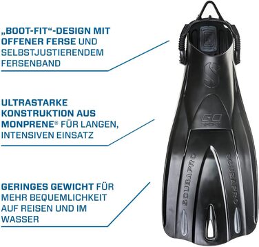 Ласти SCUBAPRO GO Sport з відкритою п'ятою, чорні, XL, для дайвінгу