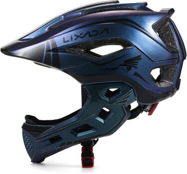 Дитячий велосипедний шолом Lixada Fullface 2-в-1, знімний підборідник, регульований розмір 52-58 см, для велосипеда та скейтборду, синьо-фіолетовий