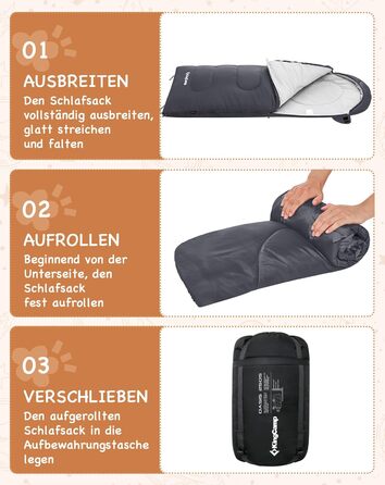 Спальний мішок для дітей KingCamp - легкий, теплий, 3-4 сезони, для кемпінгу та піших прогулянок (сірий, L)