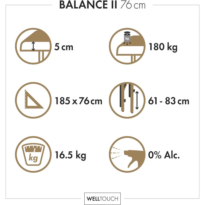 Складний масажний стіл WellTouch Balance II 76 см, мобільний, темно-синій, з регульованим підголівником, ременем для рук і сумкою