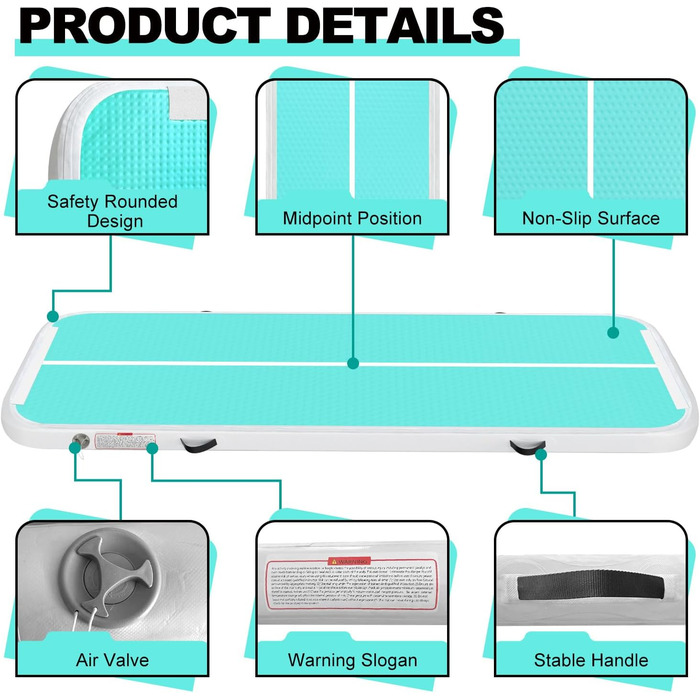 Надувна гімнастична килимок, 2м/3м/4м/5м/6м, 10см, для фітнесу, йоги, танців, сімейного відпочинку (зелений, 3м*1м*0.1м)