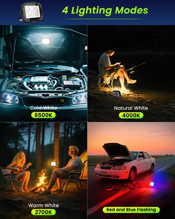 LED прожектор на акумуляторі CLV 200W, 20000mAh, IP66, вологостійкий, 4 режими, 2 рівні яскравості, USB, сонячна панель, для кемпінгу, будівництва, аварійне освітлення (чорний)