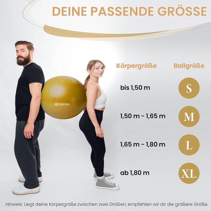 Гімнастичний м'яч / Стілець-м'яч - 4 розміри - Німецька розробка. Антиковзаючий фітнес-м'яч для йоги з пористою поверхнею - міцний та товстий - з насосом та планом тренувань. Ідеально для фітнесу та офісу. XL (для зросту від 180 см) (Охряний, S (для зрост