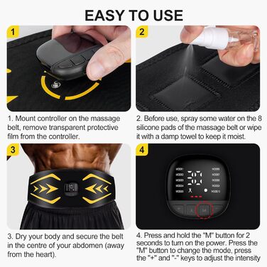 EMS тренажер для пресу Relassy: електричний, з 10 режимів та 30 інтенсивностей, USB, для живота, рук, ніг