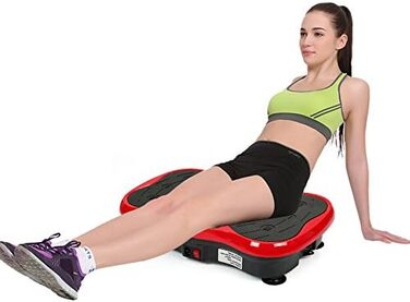 Вібраційна платформа для фітнесу з LCD-дисплеєм, пультом ДУ, 2 еластичними стрічками та Bluetooth-динаміком (чорний/білий, чорний/червоний)