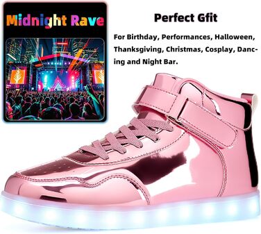 APTESOL Кросівки LED з підсвічуванням High-Top, USB-зарядка, рожеві для жінок та чоловіків (44 EU)