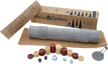 Дорожня нарди Melia Games із нубукової шкіри з дерев'яними фішками, сіра, оптичні недоліки
