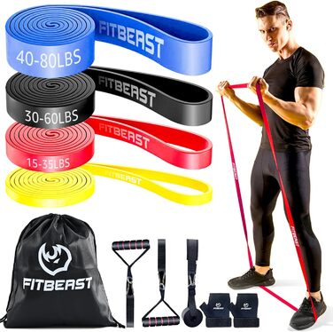 Набір еластичних стрічок FitBeast для фітнесу, силових тренувань, йоги та реабілітації (4 шт., 2.3-36 кг)