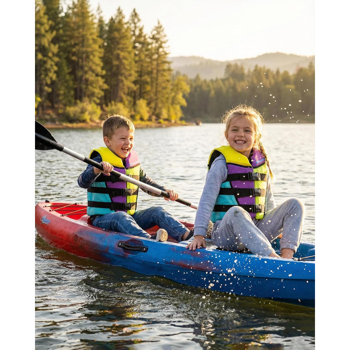 Owntop Жилет рятувальний дитячий та підлітковий, фіолетовий, M. Регульований, з триразовою системою безпеки. Підходить для каякінгу, плавання, риболовлі та снорклінгу.