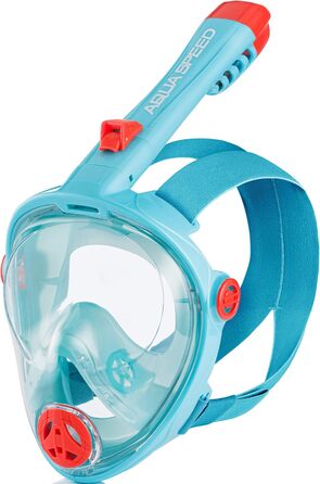 Маска для снорклінгу Aqua Speed Full Face з трубкою, 180° панорама, для дорослих та дітей, блакитний колір