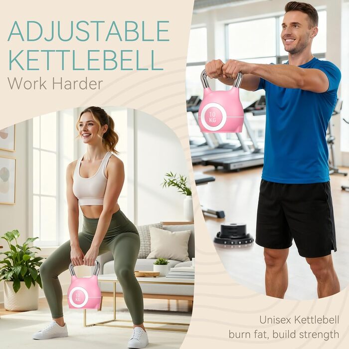 Кетлбел регульований 7-в-1, 10 кг (рожевий) для дому | Набір гантелей-кетлбелів для фітнесу | Спортивне обладнання для дому