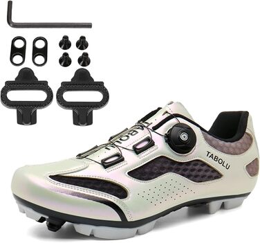 Велосипедні черевики MTB для чоловіків та жінок, сумісні з SPD, унісекс, для катання на гірському велосипеді, з клітами, 46 EU, сріблясті