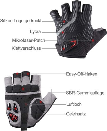 Велосипедні рукавички ROTTO MTB, напівпальцеві для чоловіків та жінок з гелевою та SBR-подушкою, чорно-сірі, розмір L