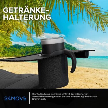 Крісло для кемпінгу 24MOVE® складне, 150 кг, з підлокітниками, кишенею для напоїв та сумкою, чорне