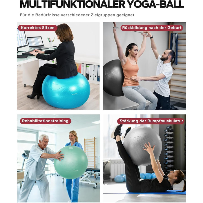 Гімнастичний м'яч HAPBEAR (55/65/75 см) – фітбол для фітнесу, йоги, офісу, анти-burst, з масажними попками, чорний