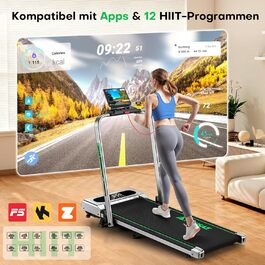 Біговий доріжка для дому 5-в-1, складана, з регулюванням нахилу 9%, потужність 2.75HP, LED-дисплей, сумісність з додатком, 12 програм, чорно-синій колір