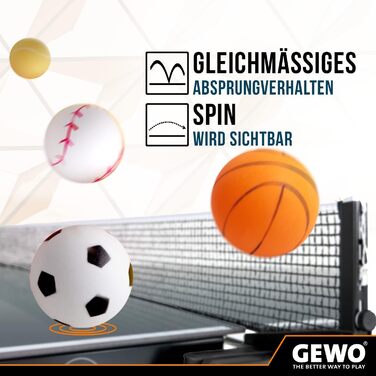 Набір тенісних м'ячів GEWO Sports-Mix для настільного тенісу - 12 кольорових м'ячів з пластику, діаметр 40+ мм, різні дизайни