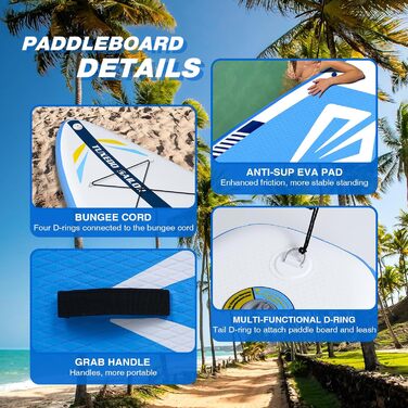 Надувне SUP-борд Tuxedo Sailor Stand Up Paddle Board з аксесуарами, для дорослих та підлітків, блакитний та жовтий