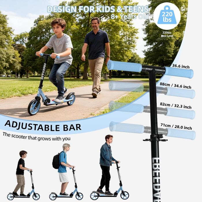 Самокат FREEDARE Cityroller складний для дітей та дорослих, колеса 200мм, до 100кг, блакитний