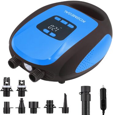 Електричний насос для SUP-дошки: портативний, 20PSI, з автовимкненням та дефляцією, 12V DC, для SUP, каяків та човнів (блакитний)