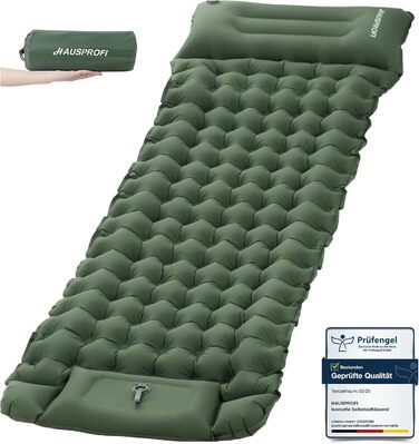 Килимок туристичний самонадувний HAUSPROFI, Ultraleicht, для кемпінгу, з помпою та подушкою, армійний камуфляж