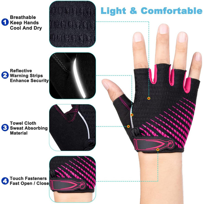 Велосипедні рукавички з відкритими пальцями, дихаючі, антиковзні, амортизуючі, короткі, літні, MTB, для чоловіків та жінок, S, рожеві