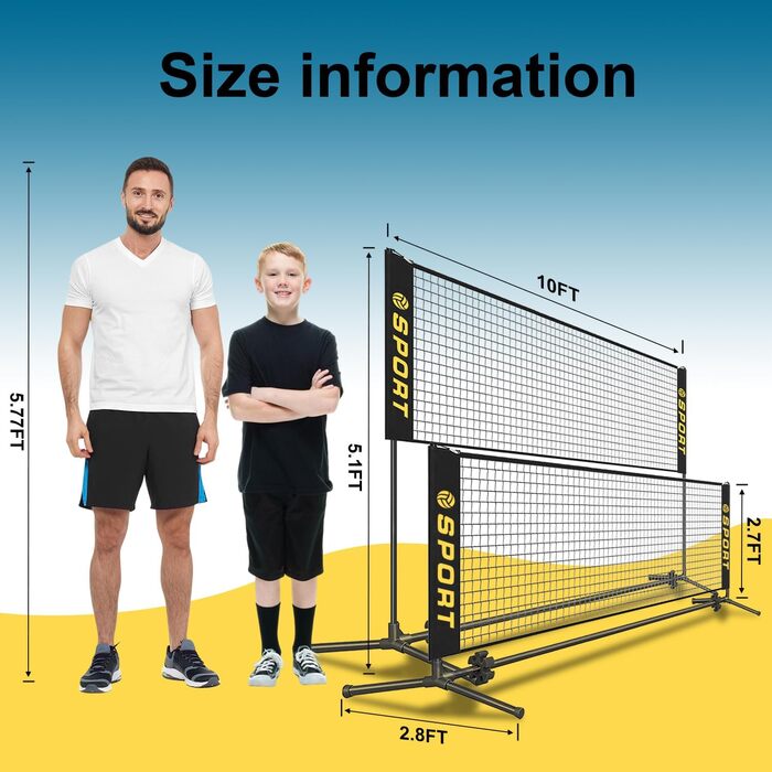 Мобільна міні-сітка для волейболу з комплектом: м'яч, насос, сумка. Регульована висота 1.5-7.9м для тенісу, бадмінтону, футболу, піклболу