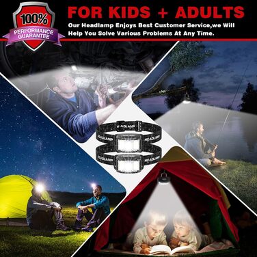 LED налобний ліхтар Aaizplz, 2 шт. - 2000 люмен, 16 режимів, водонепроникний IPX6, сенсор, магніт, для кемпінгу, бігу, риболовлі, дітей та дорослих