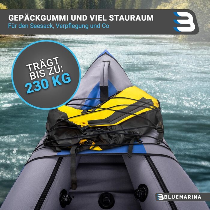Надувний каяк Bluemarina Samoa для 1-3 осіб з веслом, насосом і сумкою — універсальний надувний човен для риболовлі, відпочинку та водного туризму
