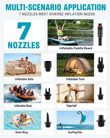 Електричний насос Tonsim Sup Pumpe 20 PSI з акумулятором для SUP-дощок, каяків, надувних човнів та кемпінгу (чорно-сірий)