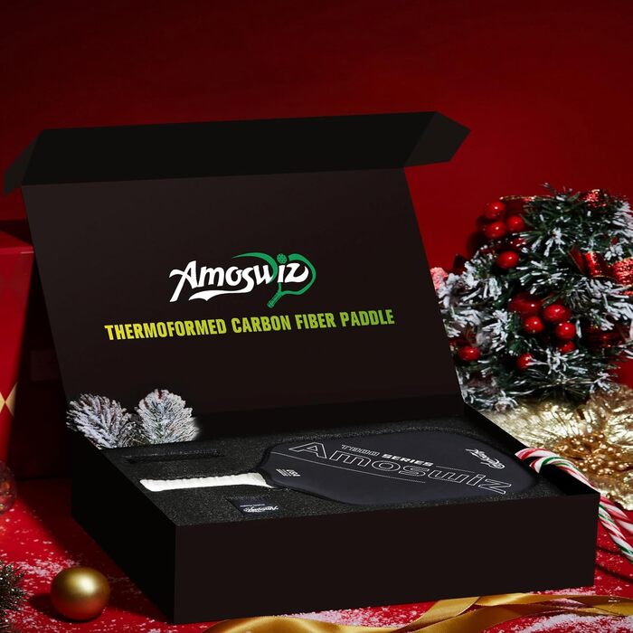 Ракетка для піклболу Amoswiz з карбону, 16 мм, T800 термоформована, для обертання, сили та контролю, з чохлом та ластиком, подарунок для професіоналів та середнього рівня