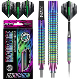 Дротики для дартсу Red Dragon Razor Edge Spectron 26 г, вольфрамові, професійні, сталевий наконечник, з крилами та стрижнями