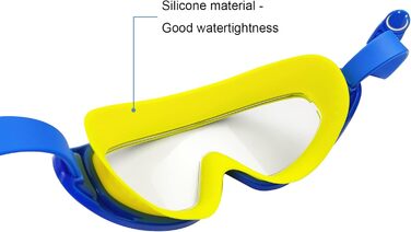 Дитячі окуляри для плавання SWAUSWAUK - окуляри для плавання для дітей 4-12 років, водонепроникні, з великим об'єктивом, проти запотівання, комфортні (блакитні та жовті)