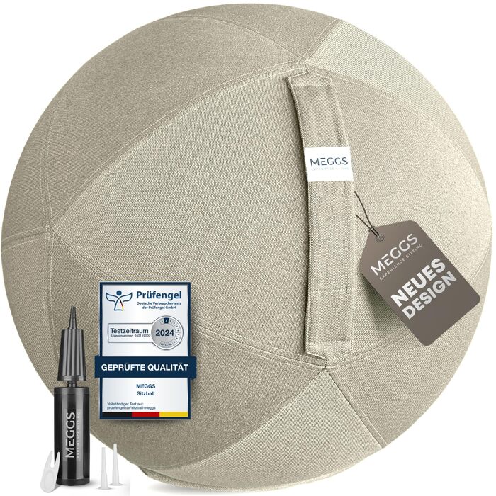 Стілець-м'яч MEGGS® 65 см: ергономічний, для офісу та дому, з антиковзким покриттям, для вагітних, знімний чохол, перламутрово-бежевий