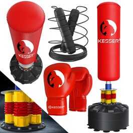 Боксерський мішок KESSER® стійкий для дорослих з рукавичками та скакалкою, червоний - тренажер для боксу, кікбоксингу та MMA