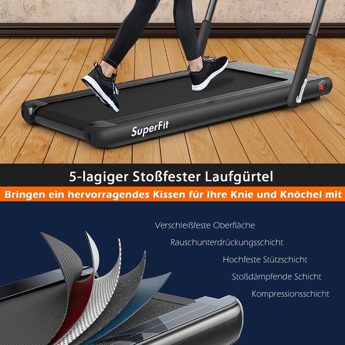 Бігова доріжка COSTWAY 2 в 1, складана, 2,25 к.с., Walking Pad під стіл, з APP, Bluetooth та пультом ДУ, 1-12 км/год, для дому, чорна