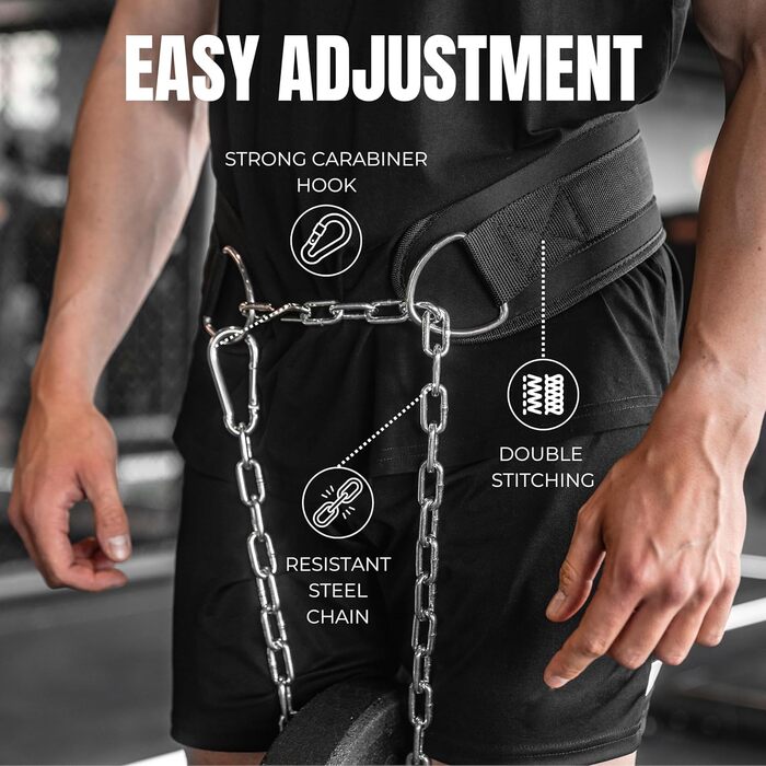 Гірчаний пояс з ланцюгом та карабіном | Важкий пояс для чоловіків та жінок | Пояс для додаткової ваги | Важкий пояс для присідань, підтягувань, бодібілдингу | Пояс для ваги