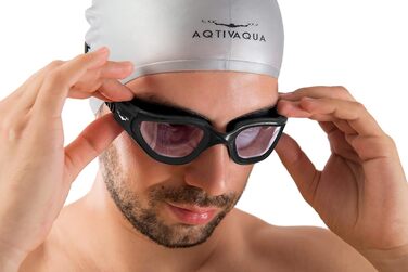 Окуляри плавальні AqtivAqua DX фотохромні: широкий огляд, UV-захист, антифог, герметичні, для басейну та відкритої води, силіконовий ремінець (чорні)