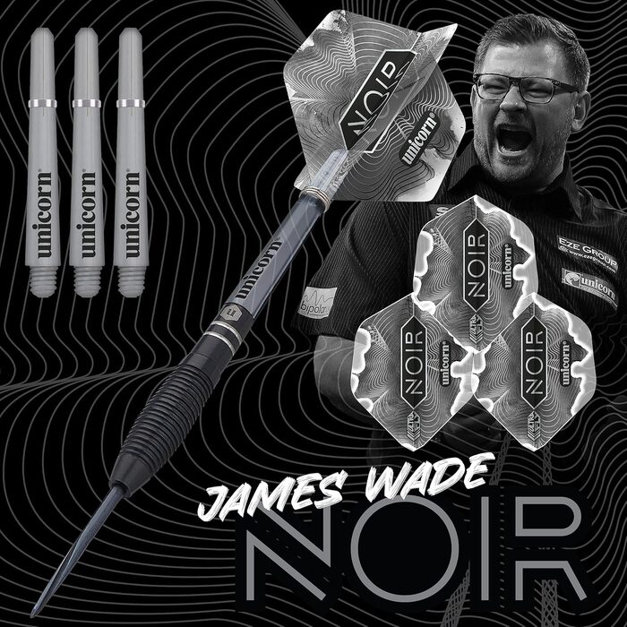 Дротики Unicorn з сталевим наконечником, James The Machine Wade, 90% вольфрам, 23 г, серія NOIR Organic