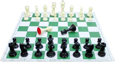 Складна шахова дошка StonKraft 46,2×46,2 см з вініловим покриттям та пластиковими фігурами (додаткова ферзь), професійний турнірний комплект
