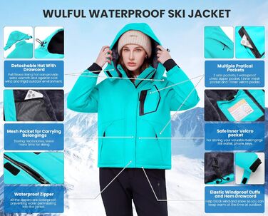 Жіноча водонепроникна куртка WULFUL для сноубордингу та лижного спорту, зимова, з капюшоном, колір блакитний